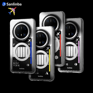 Sanlinba城市登机牌行李箱磁吸手机壳适用于华为Mate70Pro+磨砂保护套高级原创情创侣男女条纹瓦楞防摔手机套