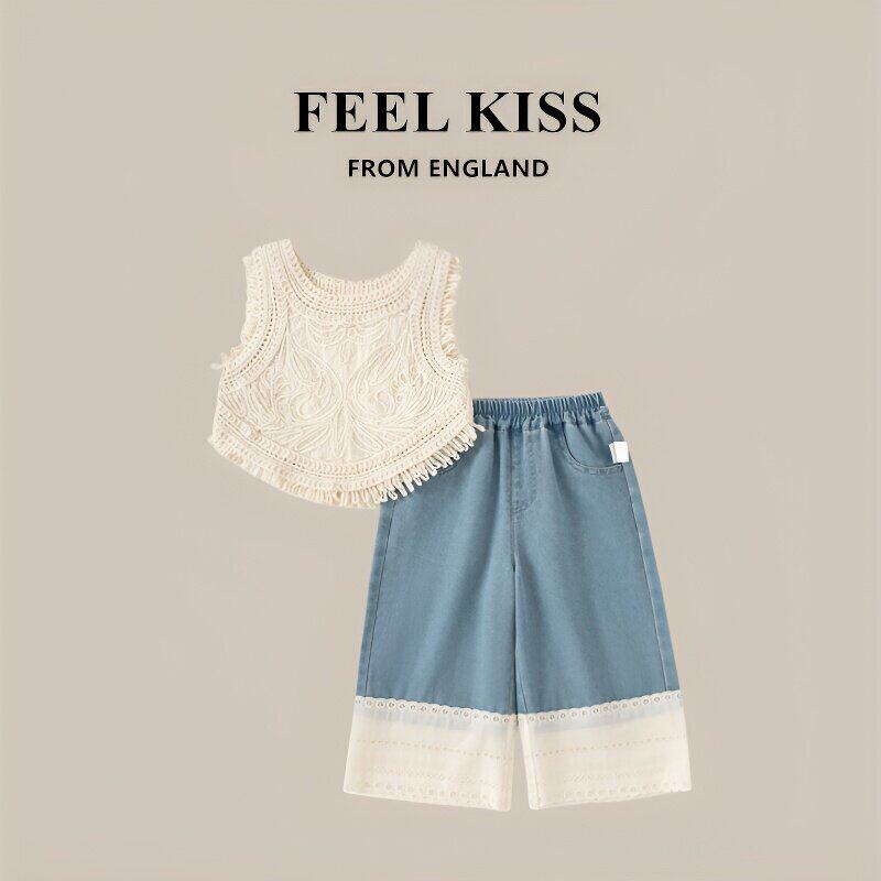 英国Feelkiss女童夏套装儿童衣服夏季新款女小女孩海边穿搭洋派潮