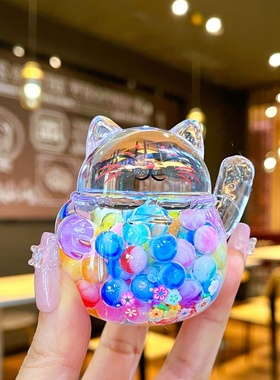 招财猫摆件2024年夜光流沙瓶入油八方来财开业礼物前台桌面小摆件