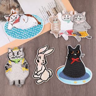輔料繡花衣服電腦布貼標(biāo)草莓卡通 配飾箱包刺繡布標(biāo)貓咪補(bǔ)丁貼服裝