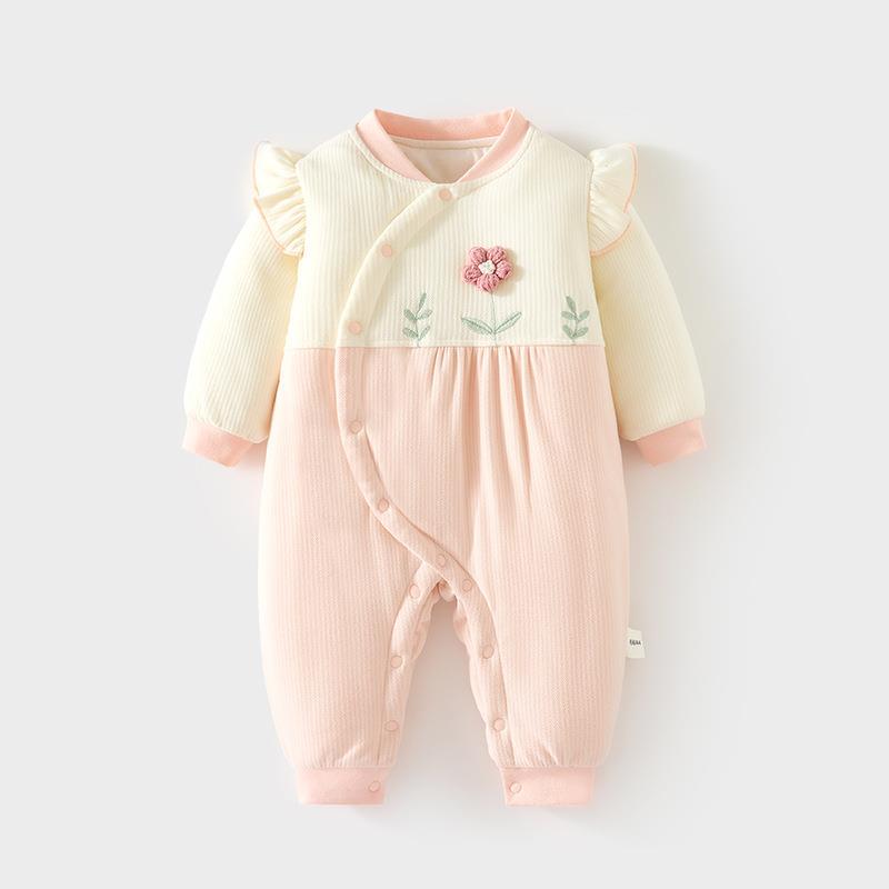 婴儿加棉偏开连体衣宝宝夹棉加厚秋冬哈衣连身衣爬爬服婴幼儿衣服