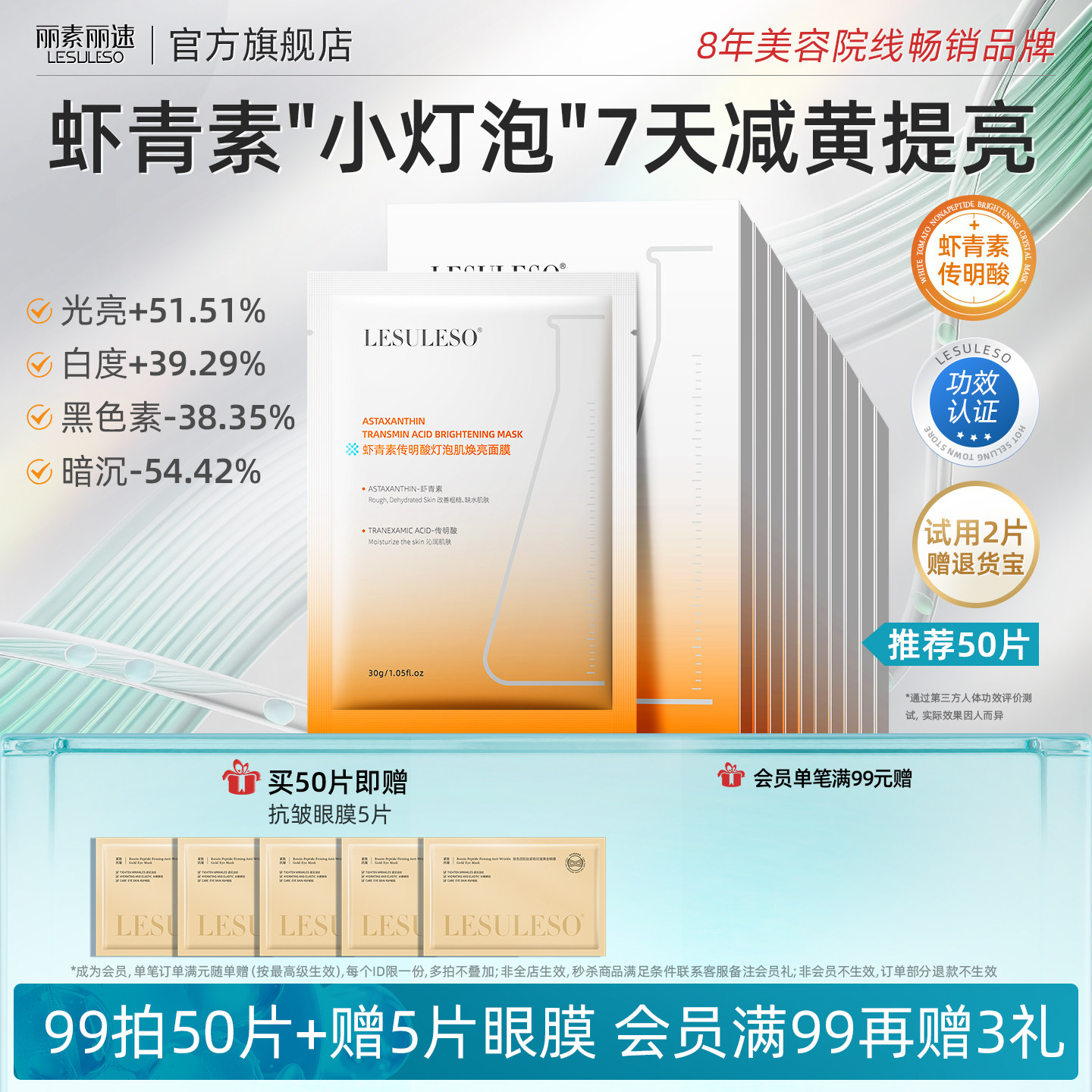 LESULESO丽素丽速虾青素面膜女补水保湿提亮传明酸美容院贴片面膜
