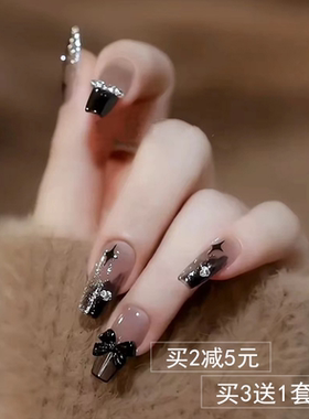 黑色法式指甲贴片小众高级感