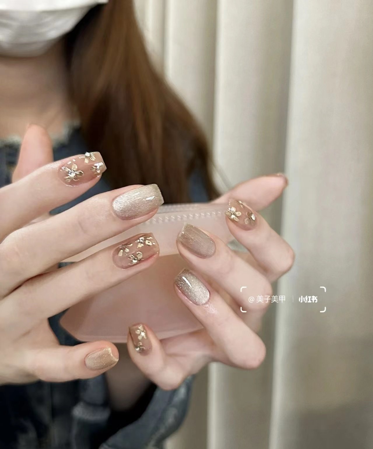 魔镜粉小花美甲贴片裸色猫眼手工定制穿戴甲成品高级感假指甲短款,彩妆/香水/美妆工具,美甲工具,淘宝优惠券,粉丝福利购,淘宝优惠卷