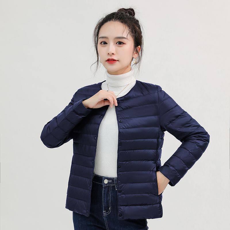 简约显瘦鸭绒轻薄羽绒服秋冬新款内胆保暖圆领无领轻便女短款外套