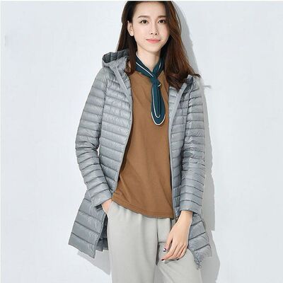 清仓轻薄羽绒服反季女中长款秋冬新款连帽长袖修身大码冬季绒外套
