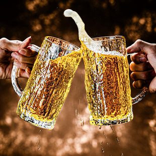 高端超大容量玻璃扎啤杯高档轻奢商用精酿啤酒杯带把手柄杯子家用