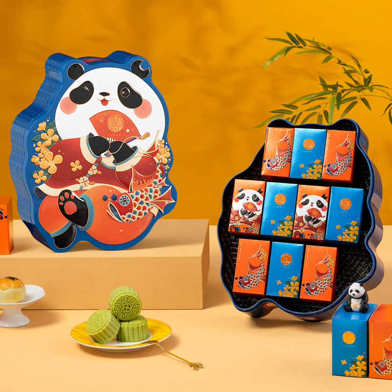 稻香村卡通熊猫月饼礼盒装可爱造型多格分装中秋节送礼品10饼8味