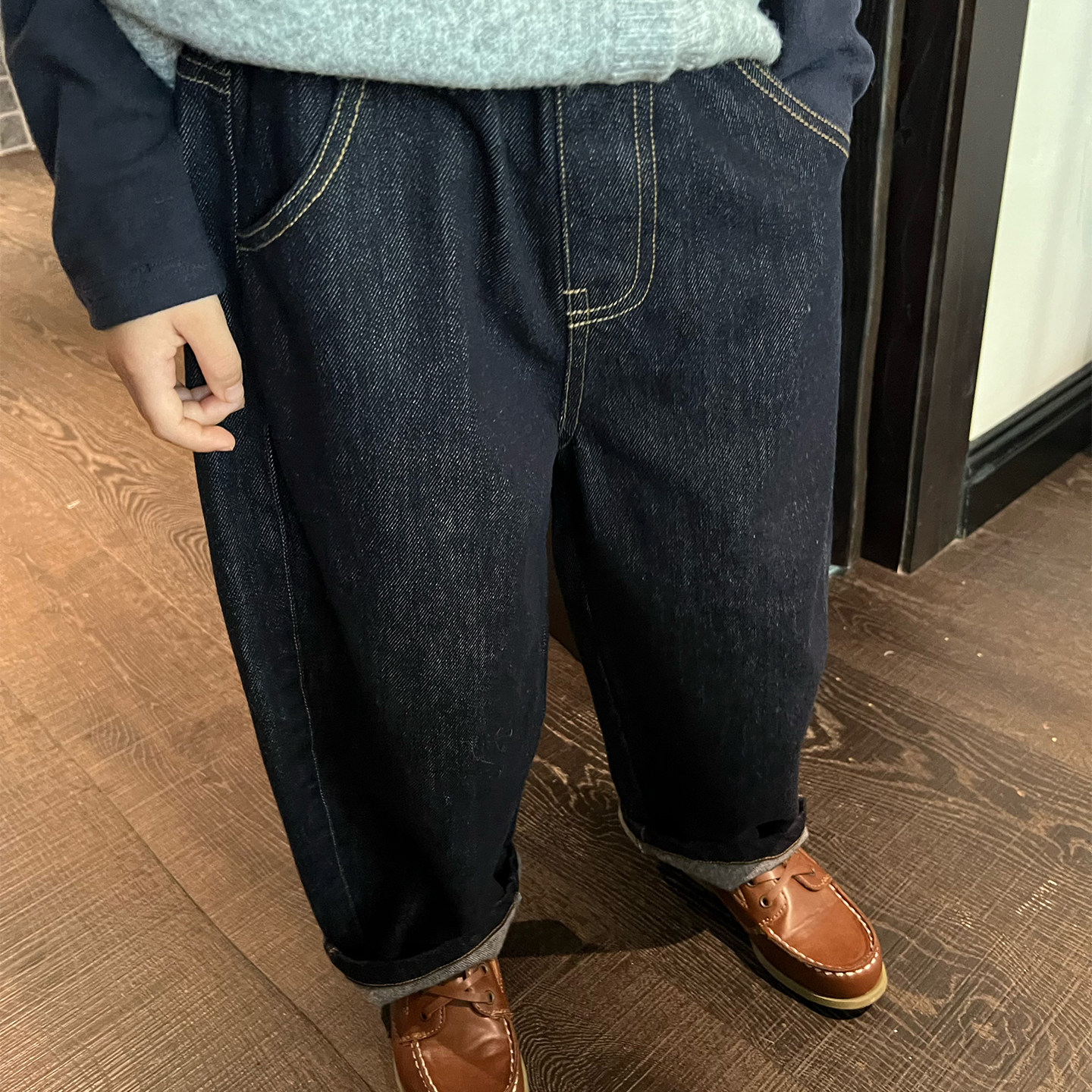 pumpkin 2026新款儿童冬季活性不掉色抓绒加厚牛仔裤男童休闲长裤