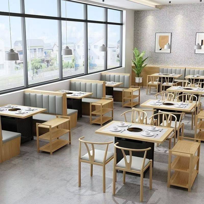 实木大理石火锅桌子电磁炉一体商用无烟岩板烤肉卡座桌椅组合,基础建材,天然大理石,淘宝优惠券,粉丝福利购,淘宝优惠卷