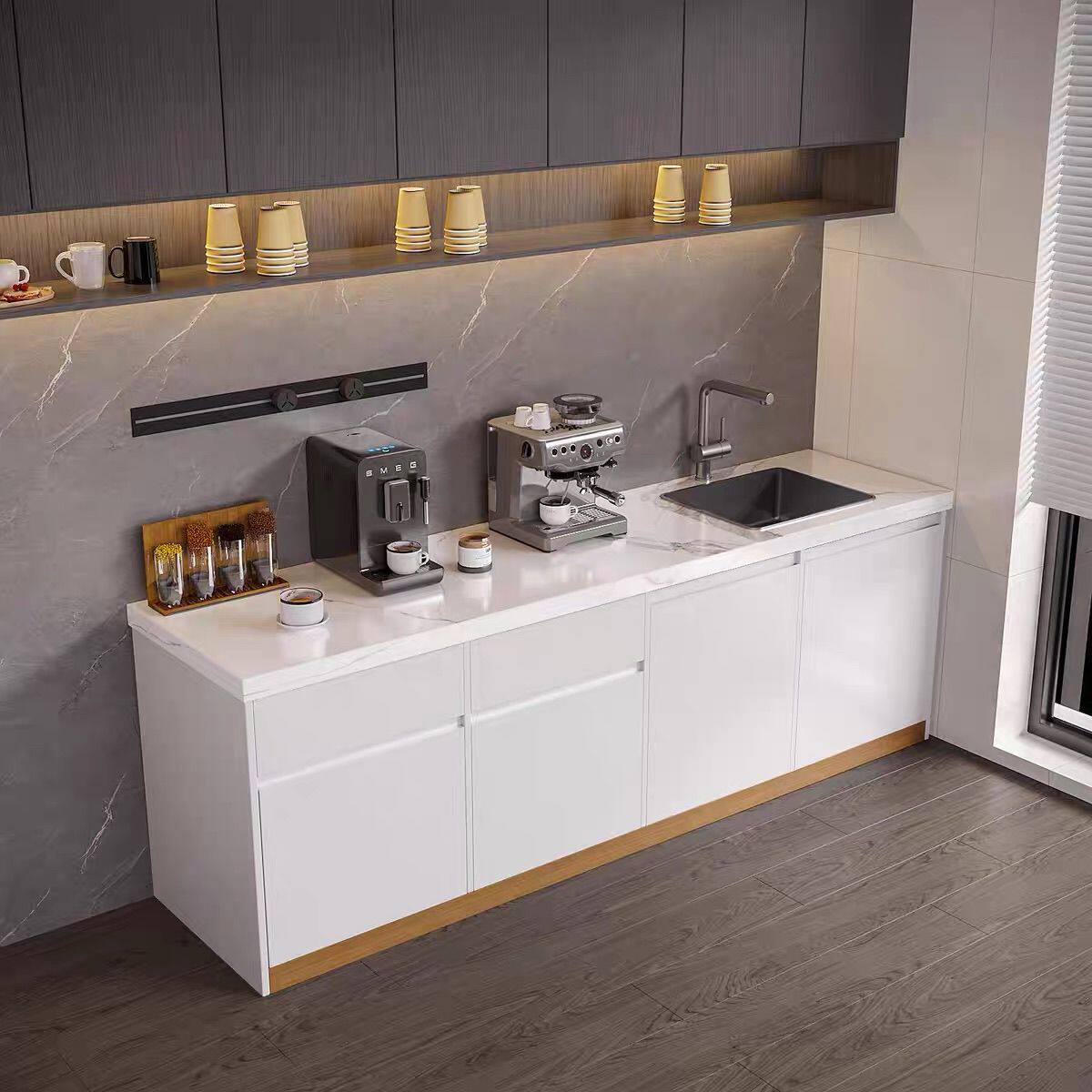 定制公司一体水吧台中间隔断商用茶水家庭水吧台大理石酒水柜靠墙