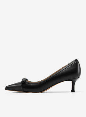 【断码清仓】Nine West/玖熙中跟单鞋女金扣蝴蝶结饰尖头细跟女鞋