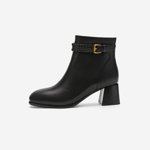 NineWest/玖熙羊皮方跟短靴女鞋
