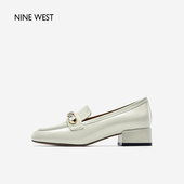 玖熙春夏乐福鞋 深口方头钻扣漆皮中跟女鞋 Nine West 断码 清仓
