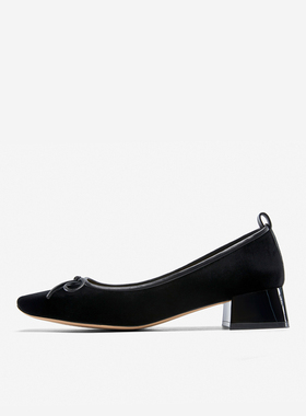 【清仓款】Nine West/玖熙春季中跟单鞋真丝绒蝴蝶结方头通勤女鞋