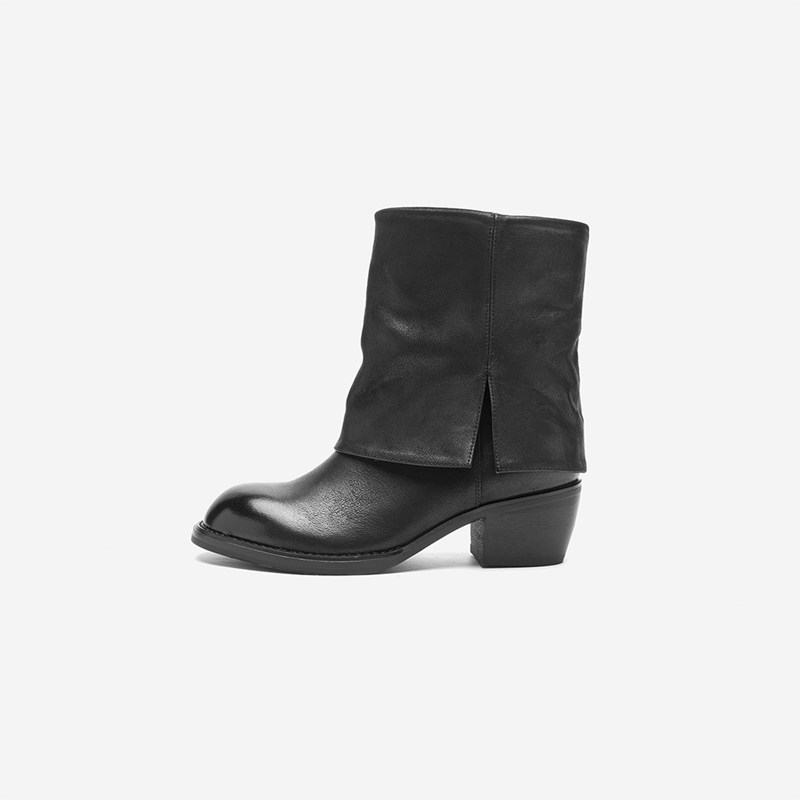 Nine West/玖熙冬季英伦风黑色时装靴女牛皮裤身短靴显瘦时尚短靴