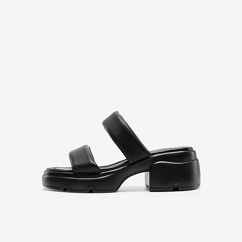 Nine West/玖熙2024年夏季新款高跟拖鞋女膨胀一字带厚底凉拖鞋女