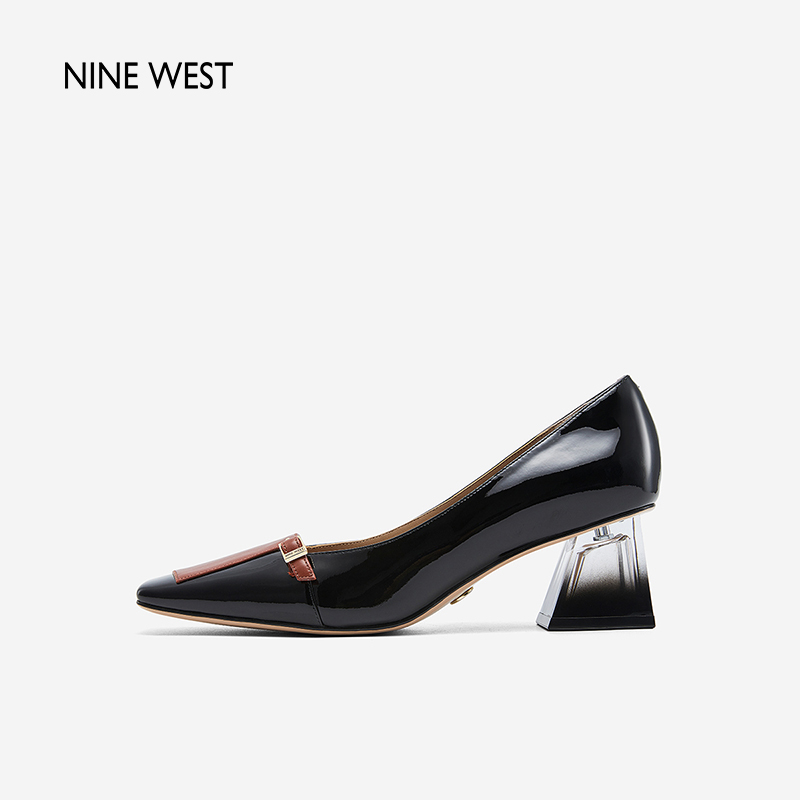 【断码清仓】Nine West/玖熙2024年秋季高跟鞋拼色扣带渐变粗跟女