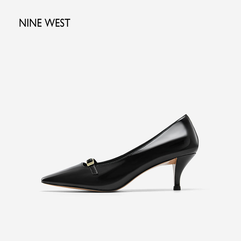 【断码清仓】Nine West/玖熙春季新款高跟鞋女方头漆皮细跟单鞋女