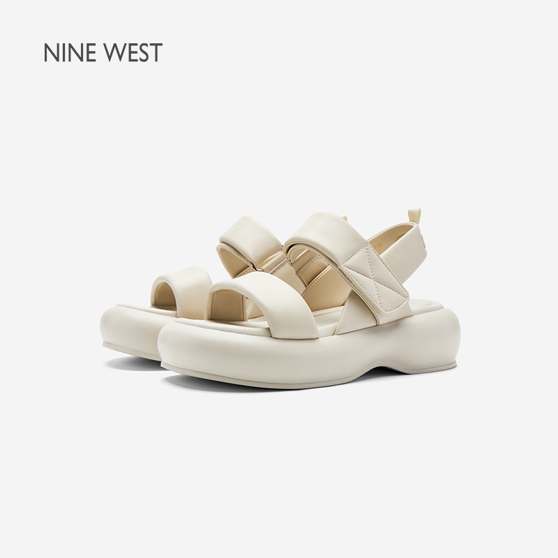 Nine West/玖熙厚底凉鞋女夏季魔术贴松糕鞋休闲软底增高鞋沙滩鞋