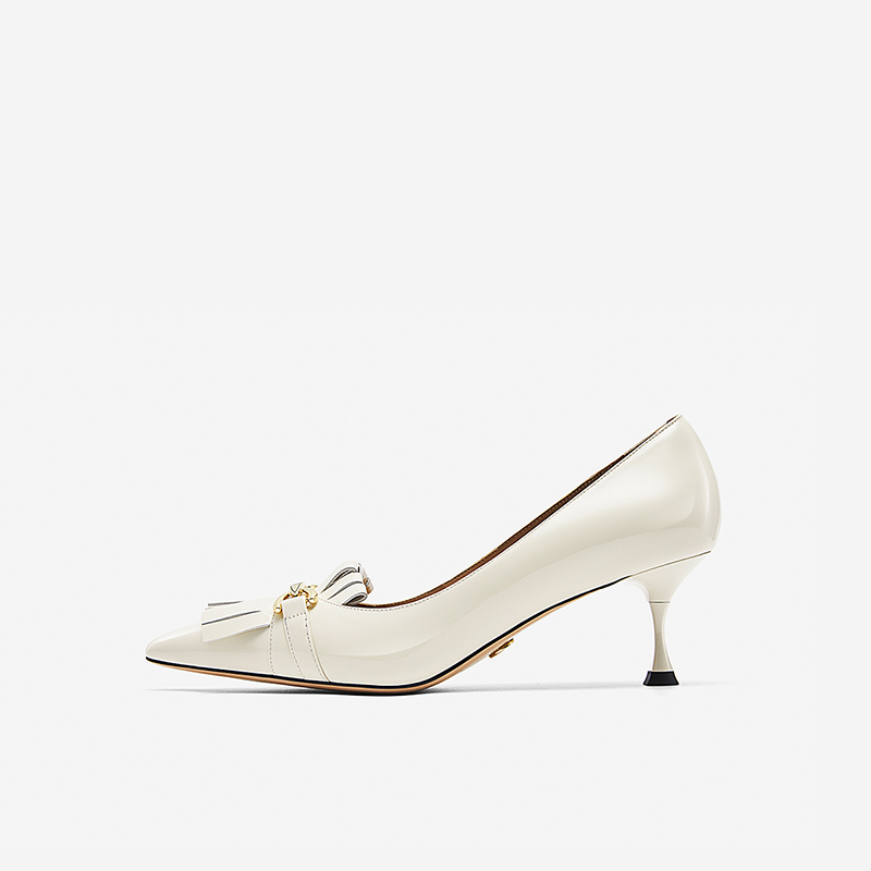 Nine West/玖熙2025年春季新款高跟鞋女尖头流苏漆皮猫跟单鞋女