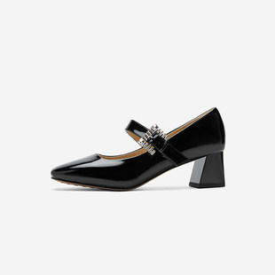 女方头一字扣带粗跟单鞋 玖熙2025年玛丽珍鞋 女 West Nine