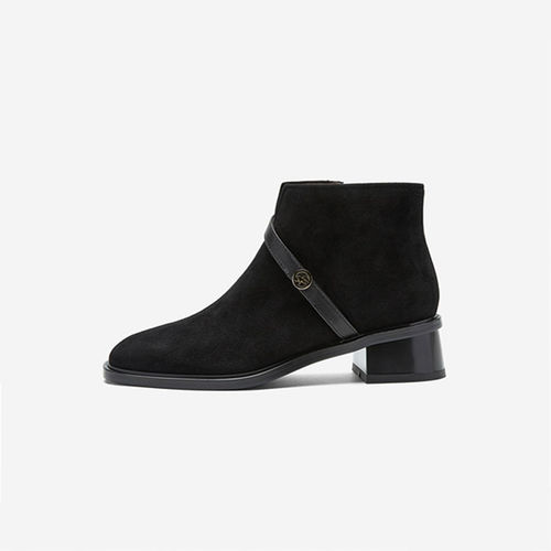 NineWest/玖熙羊反绒短靴女方跟