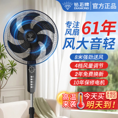 钻石牌2025新款落地式立式静音电风扇强力落地扇摇头节能家用遥控