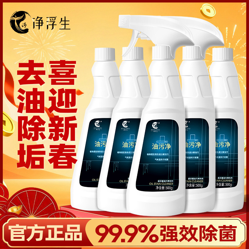 净浮生油污净5瓶官方正品除油剂重油清洁剂抽油烟机清洗剂泡沫型