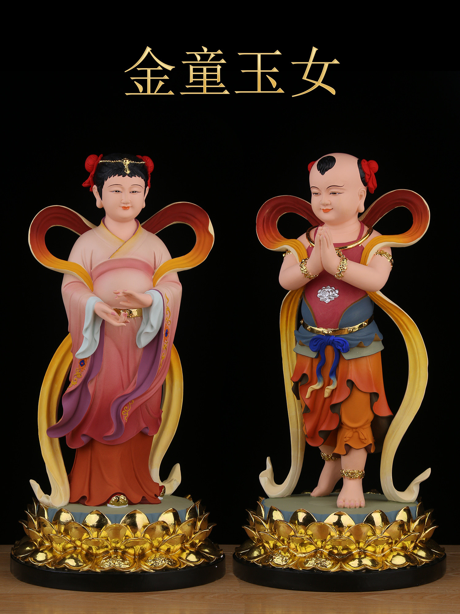 善财童子龙女金童玉女观世音菩萨佛像左右童男童女居家用供奉摆件