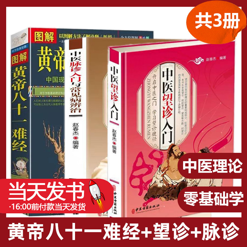 3册【图解黄帝八十一难经+中医望诊入门+中医脉诊入门与常见病辨治】中医基础理论入门皇帝黄帝内经望面望手与舌诊观外识内疾诊病