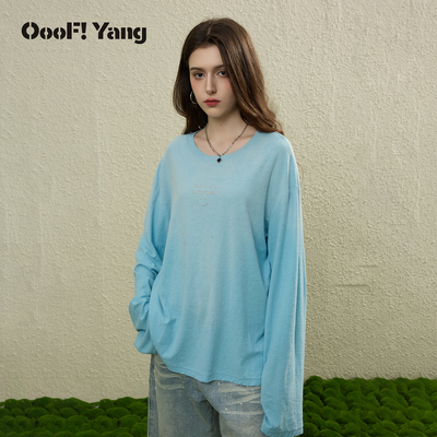 OooF!Yang蓝色晕染上衣宽松T恤女