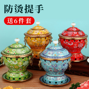 景泰蓝铜火锅高端单人小火锅一人一锅小铜锅纯铜加厚酒精炉家用