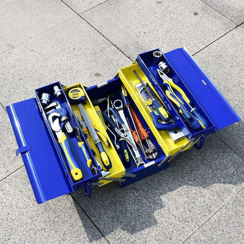 加厚铁皮工具箱多功能折叠汽修机修家用五金工具铁箱手提式收献学