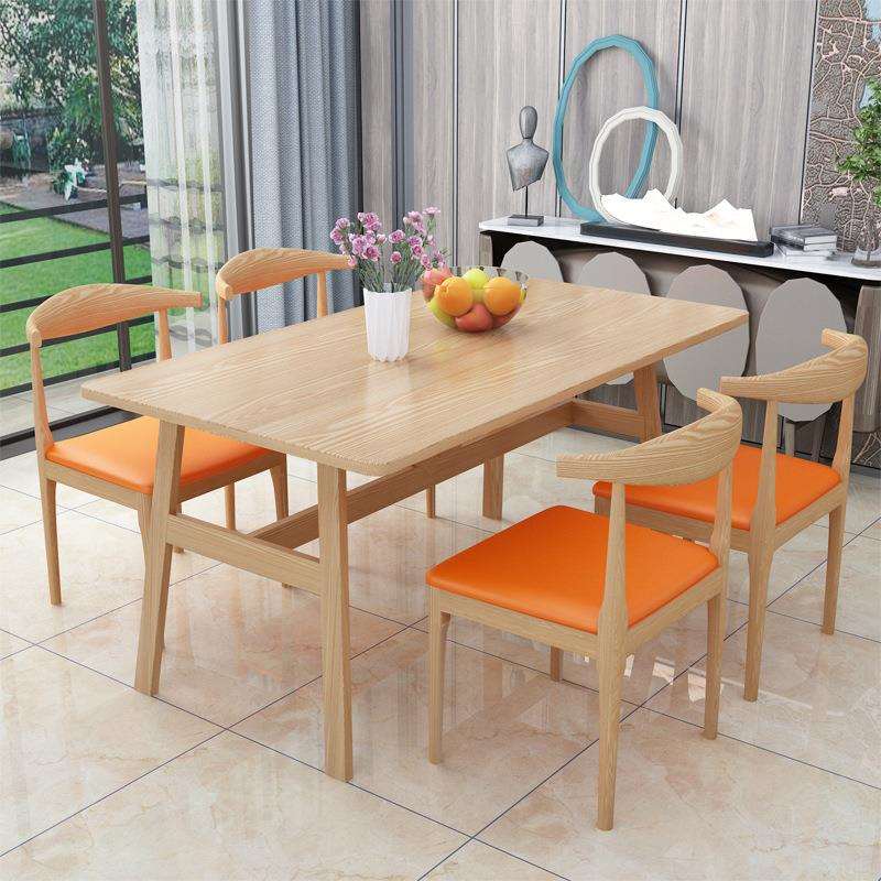 餐桌椅组合长方形吃饭桌子仿木纹铁艺简约北欧餐厅简易小户型餐桌