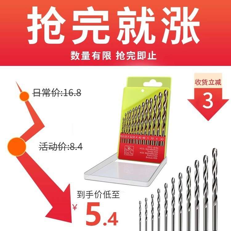 麻花钻头套装工业级不锈钢电钻打孔钢铁超硬直柄含钴转头