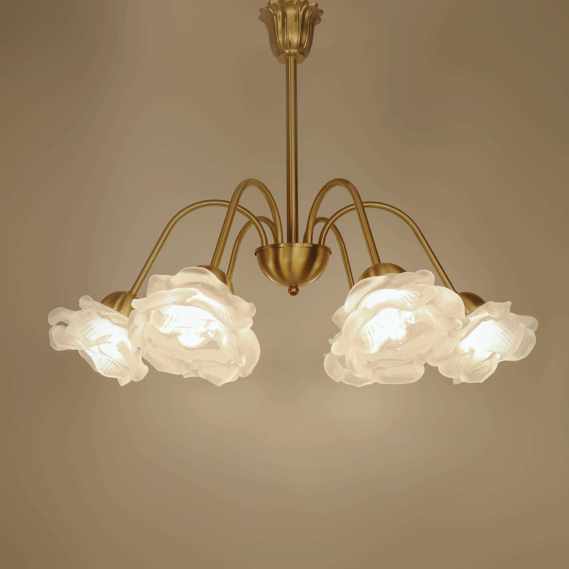 法式轻奢玫瑰卧室吊灯中古民宿天花灯美式复古全铜花朵书房客厅灯