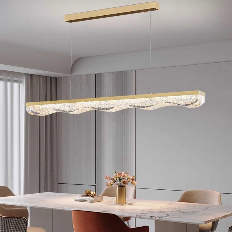 全铜轻奢树脂餐厅吊灯现代简约饭厅一字长条餐桌吧台灯具2024新款