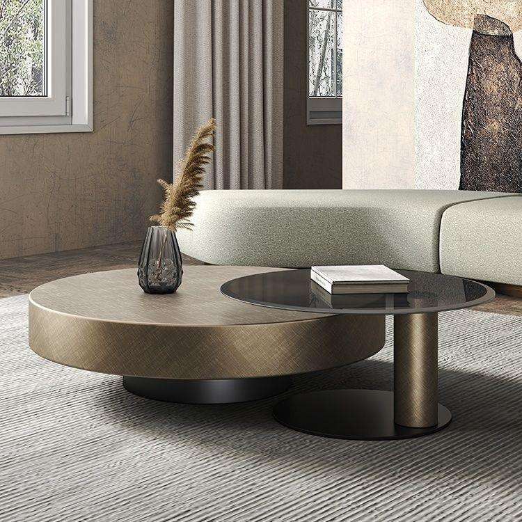 设计师简约小户型家用客厅古铜色茶几轻奢不锈钢大小圆形茶几组合
