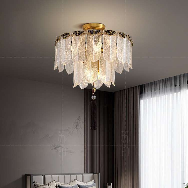 新中式卧室吸顶灯全铜中国风客厅灯简约现代轻奢水晶餐厅灯主灯具