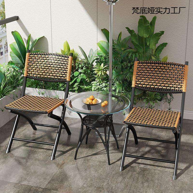 阳台折叠椅家用休闲藤椅塑料藤编靠背小椅子单人户外马扎凳子餐椅