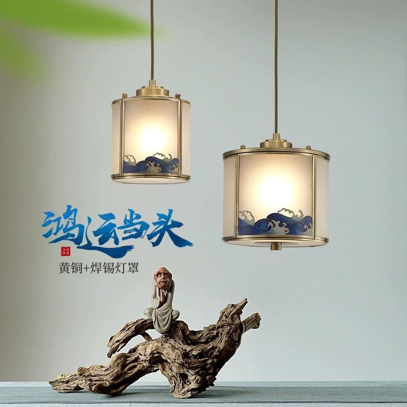 新中式全铜玄关小吊灯2023新款卧室床头焊锡吸顶过道灯旋转楼梯灯