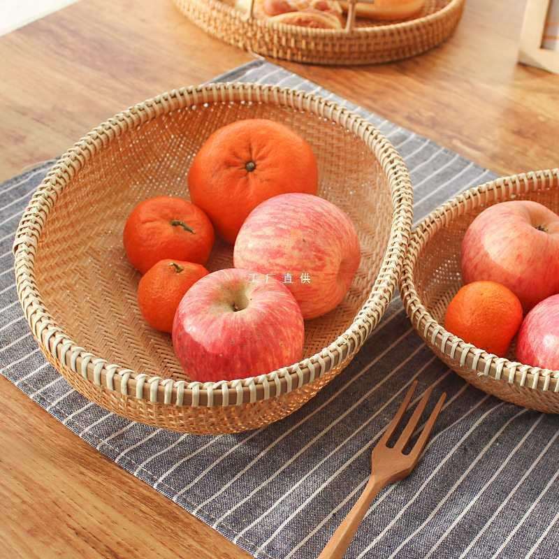 竹编收纳筐手工簸箕圆形筲箕竹筛子竹篮竹制品家用有孔水果篮