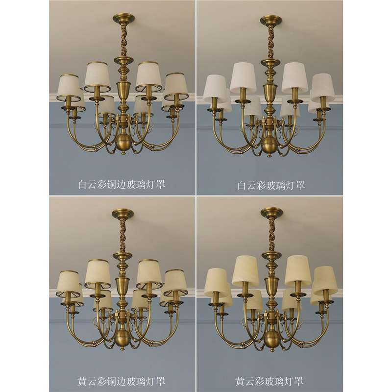 美式简约复古田园客厅玻璃灯罩灯具欧式大气别墅餐厅卧室全铜吊灯