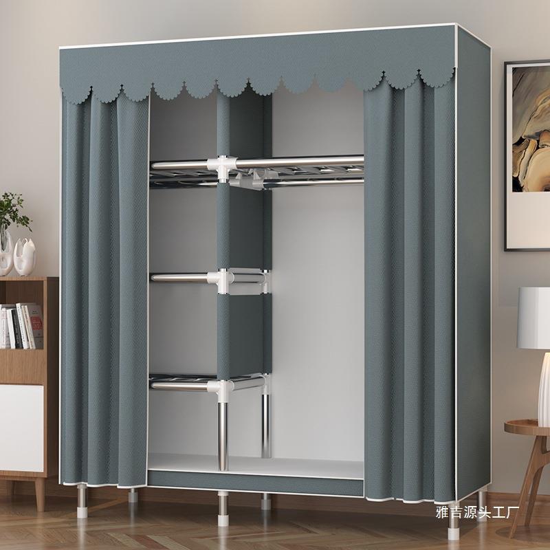简易衣柜家用卧室出租房用结实耐用布衣柜组装简约现代全钢架衣橱