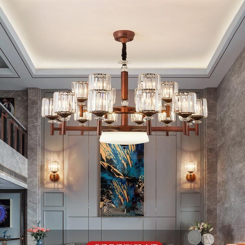 美式轻奢水晶客厅吊灯 简约复古餐厅灯中式大气卧室书房LED吊灯具