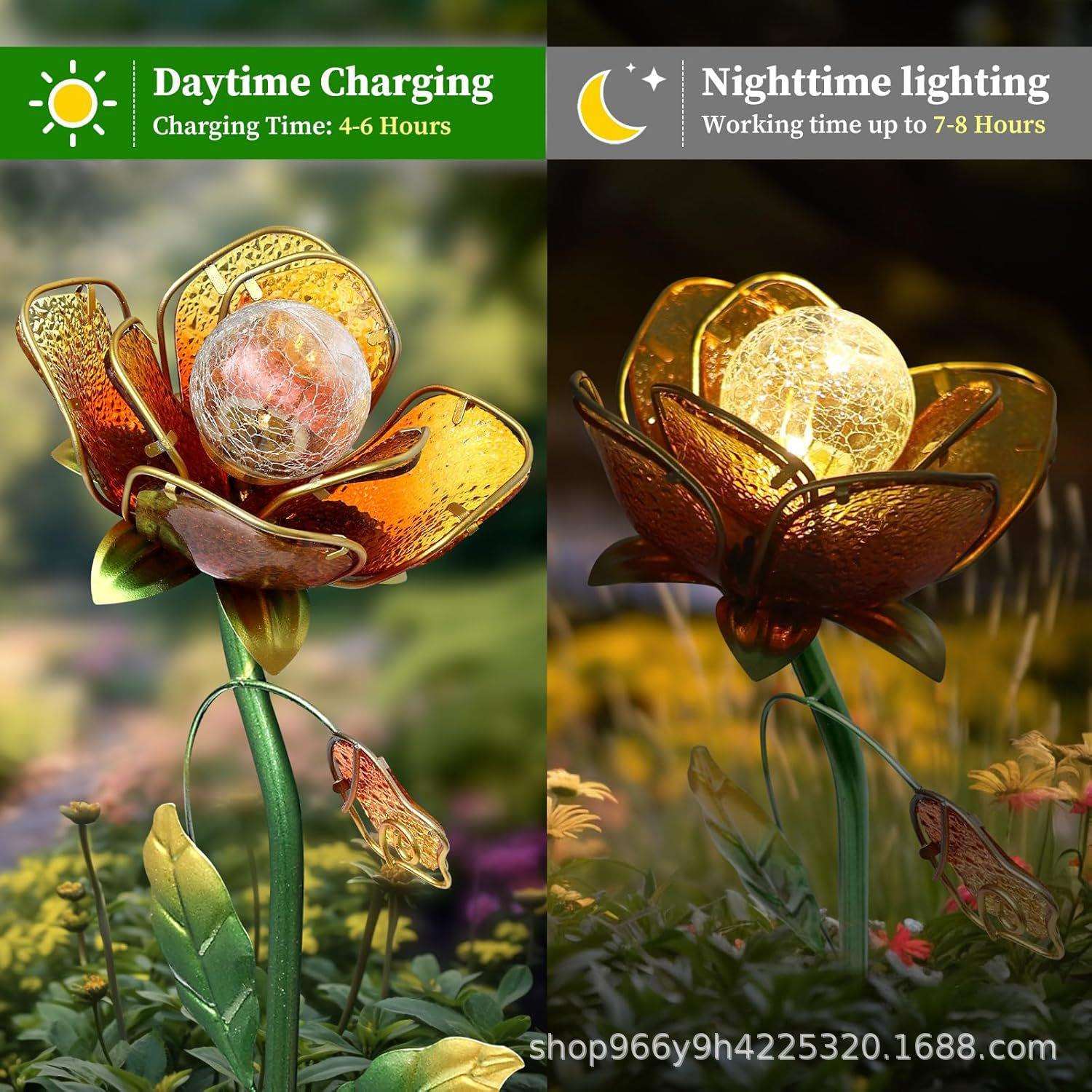 新款跨境太阳能玻璃花朵庭院草坪灯户外庭院装饰仿真花防水太阳能