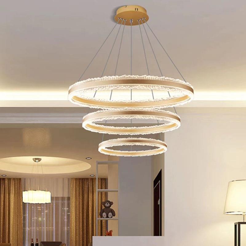 现代极简客厅吊灯轻奢大气高档拉丝铝材圆环三圈设计师款大厅主灯