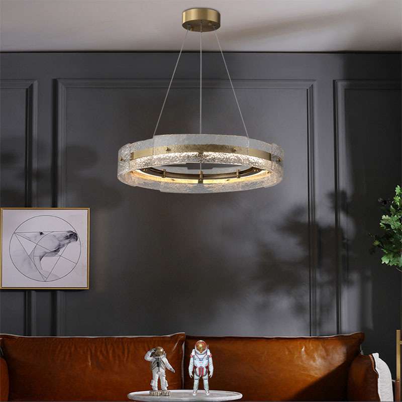 后现代创意客厅圆环吊灯美式简约酒店餐厅灯新款卧室水纹玻璃灯具