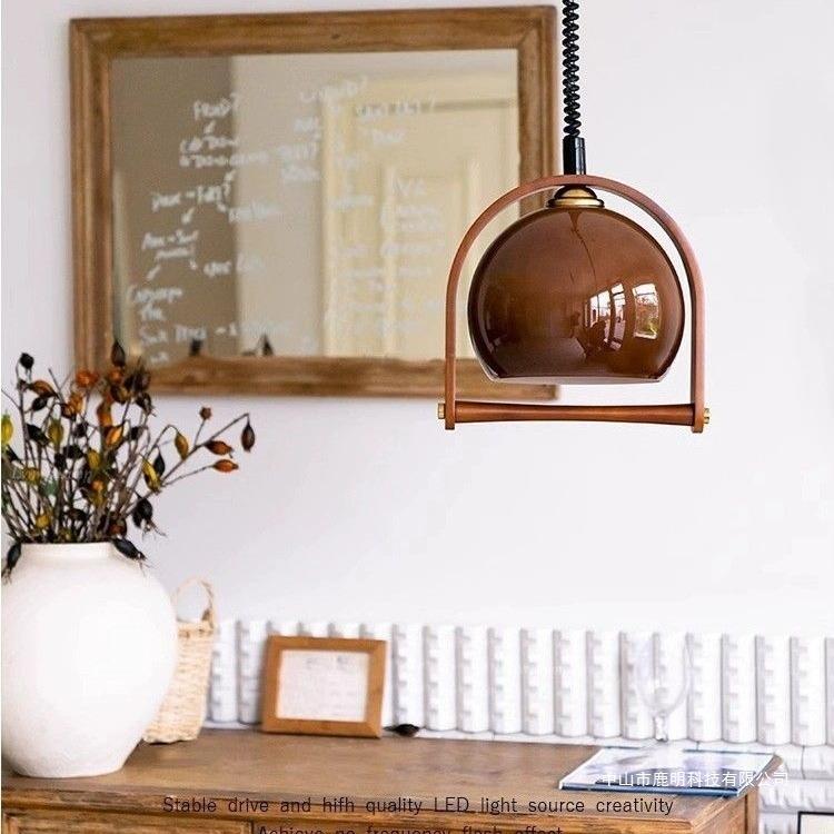 中古玻璃可伸缩吊灯餐厅吧台灯复古诧寂风岛台餐桌饭厅民宿氛围灯